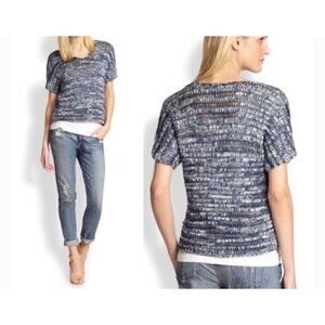 Eileen Fisher Women's Knitted Short Sleeve Multi Blue Blouse Size Petite S